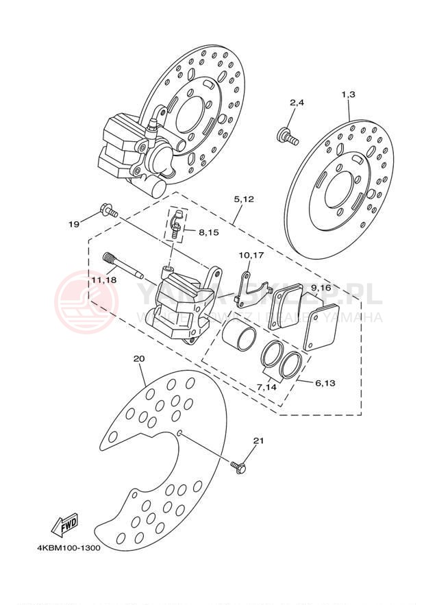 Schemat "Zacisk hamulcowy + tarcza przód" do Yamaha WOLVERINE YFM35FXT