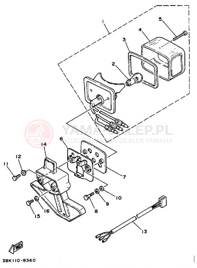 Schemat "lampa tył" do Yamaha ENDURO DT50U/DT50L/DT50LC