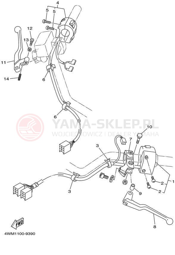 Schemat "Kierownica i osprzęt" do Yamaha ROAD STAR XV1600ALC/XV1600AL