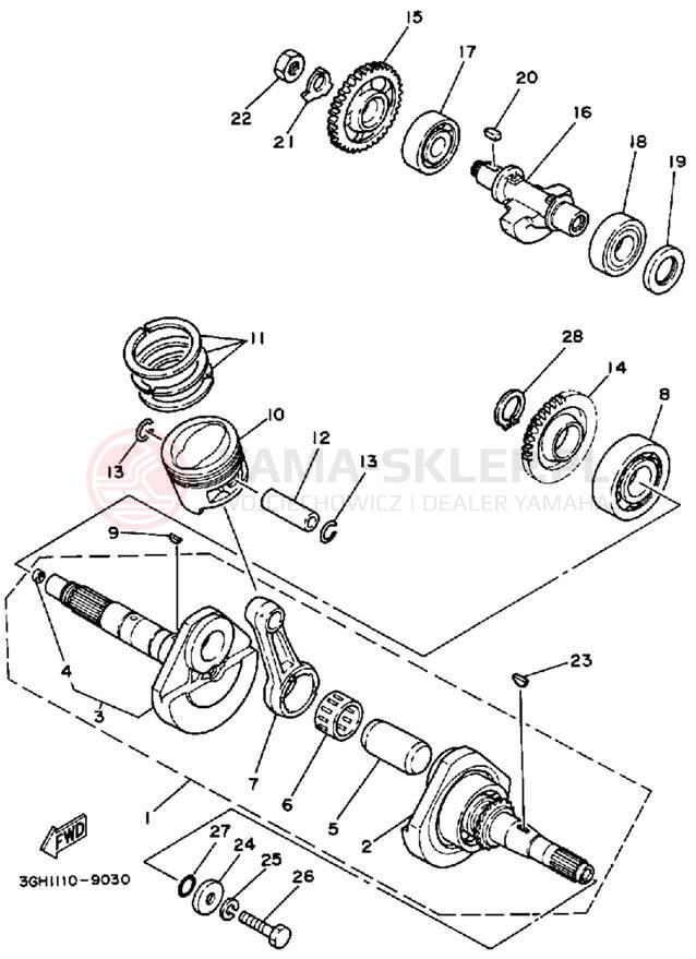 Schemat "Wał korbowy, tłok" do Yamaha MOTO-4 YFM250B