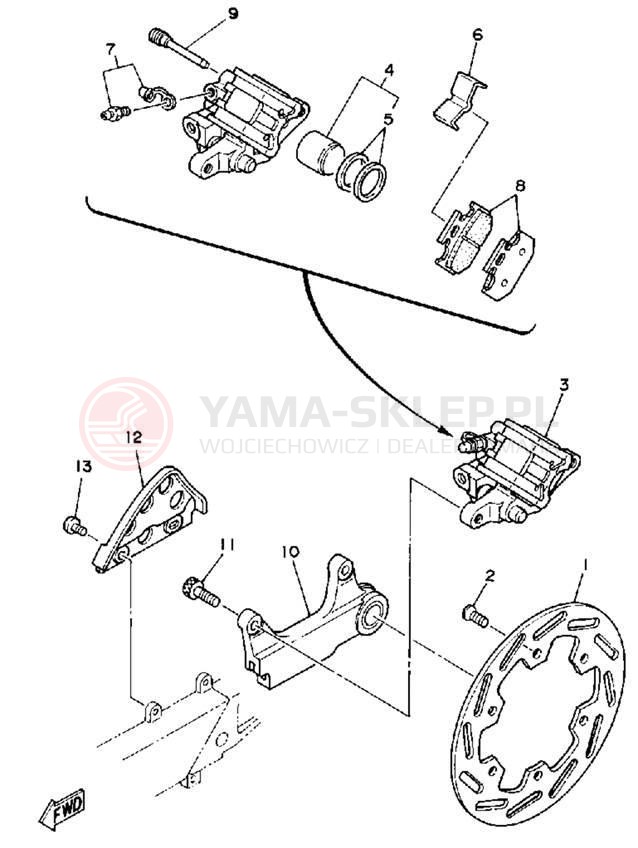 Schemat "Zacisk hamulcowy tylny" do Yamaha WR500ZE