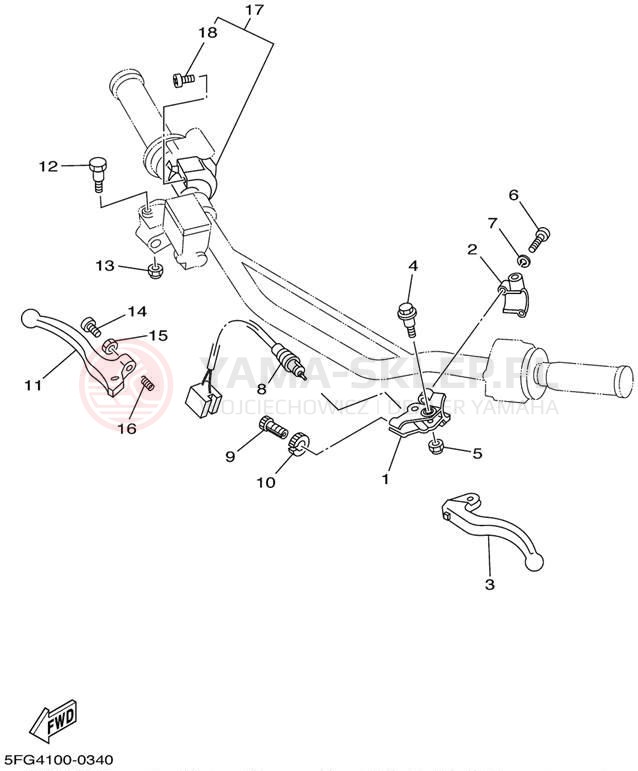 Schemat "Kierownica i osprzęt" do Yamaha TTR225 TTR225PC/TTR225P