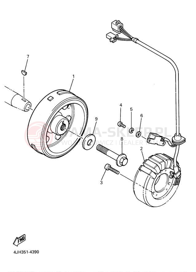 Schemat "prądnica" do Yamaha YZF600R YZF600RT/YZF600RTC