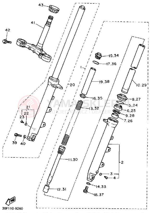 Schemat "Amortyzatory przód" do Yamaha FZR400A