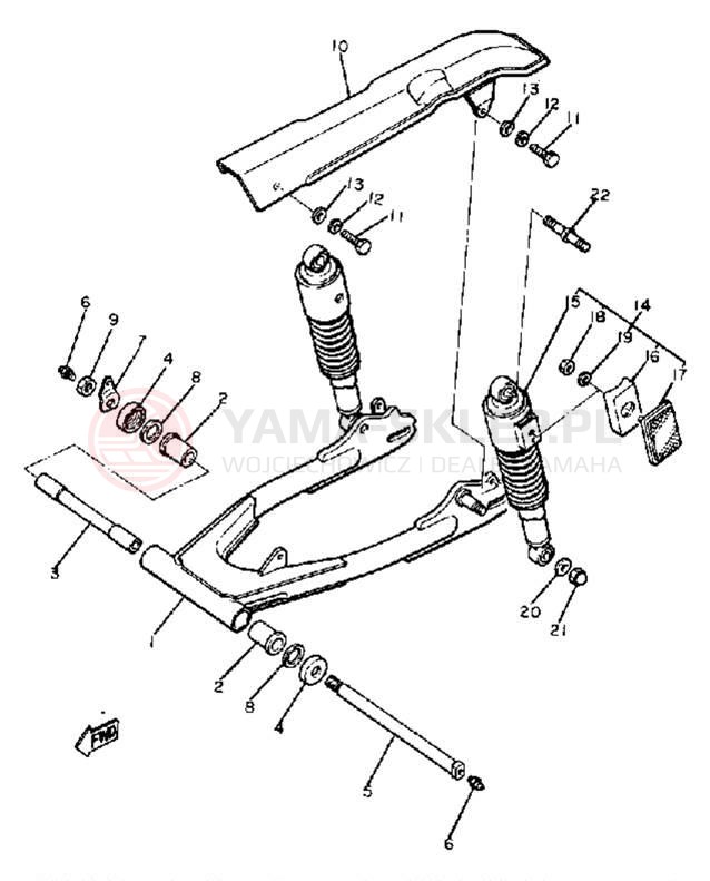 Schemat "wahacz, zawieszenie tył" do Yamaha XS400G