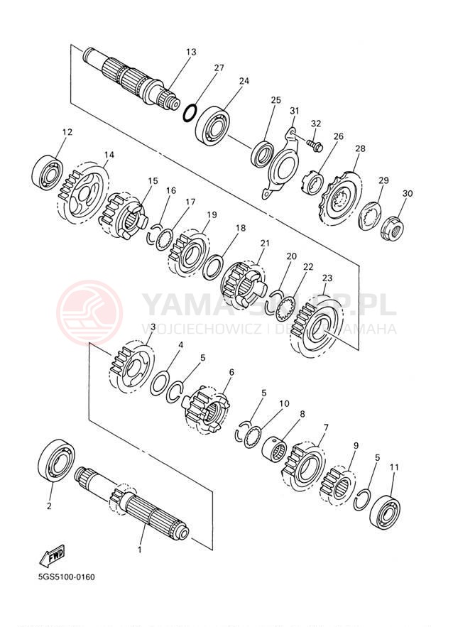 Schemat "Skrzynia biegów " do Yamaha WR400F WR400FM