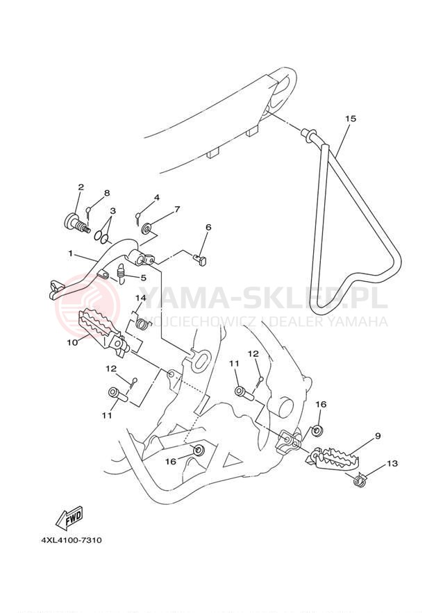 Schemat "Stopka postojowa i podnóżki" do Yamaha YZ250 YZ250N1