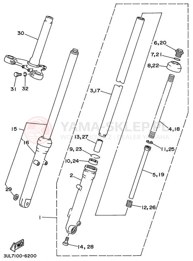 Schemat "Amortyzatory przód" do Yamaha RT100L