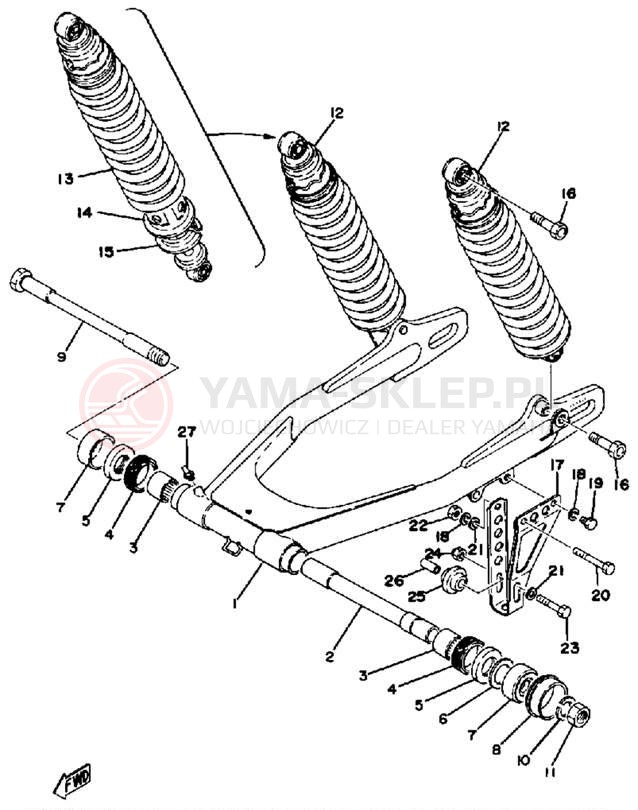 Schemat "wahacz, zawieszenie tył" do Yamaha TT500C