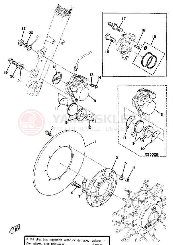 Schemat "Tarcza hamulcowa - zacisk" do Yamaha TX500