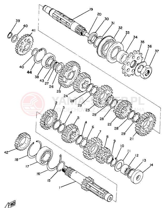 Schemat "Skrzynia biegów " do Yamaha DT1E/DT1MX