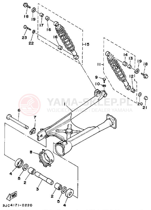 Schemat "wahacz, zawieszenie tył" do Yamaha VIRAGO 535 XV535A/XV535AC