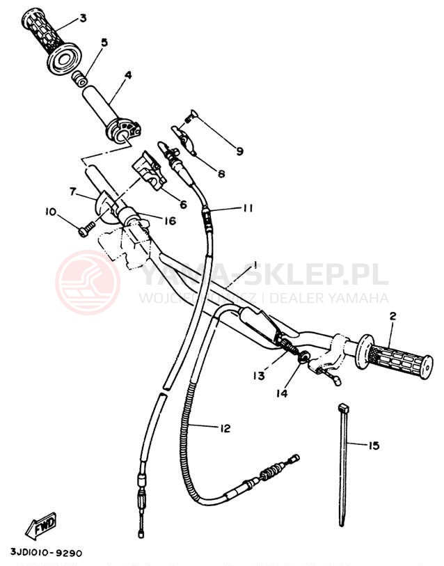 Schemat "Kierownica i osprzęt" do Yamaha YZ125W