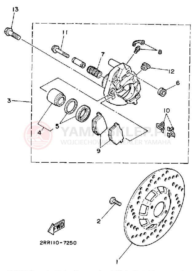 Schemat "Zacisk hamulcowy + tarcza przód" do Yamaha YSR50A