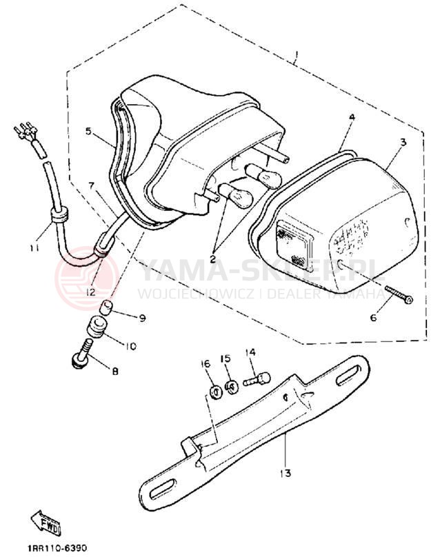 Schemat "lampa tył" do Yamaha VIRAGO 1100 XV1100AC/XV1100A