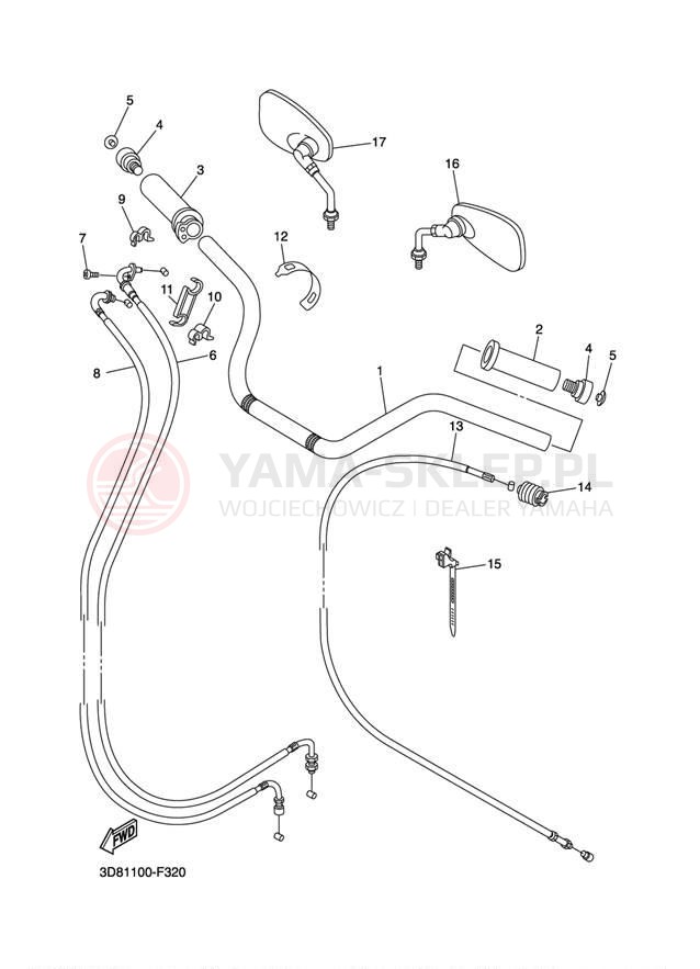 Schemat "Kierownica i osprzęt" do Yamaha V STAR 1300 XVS13AW/XVS13AWC