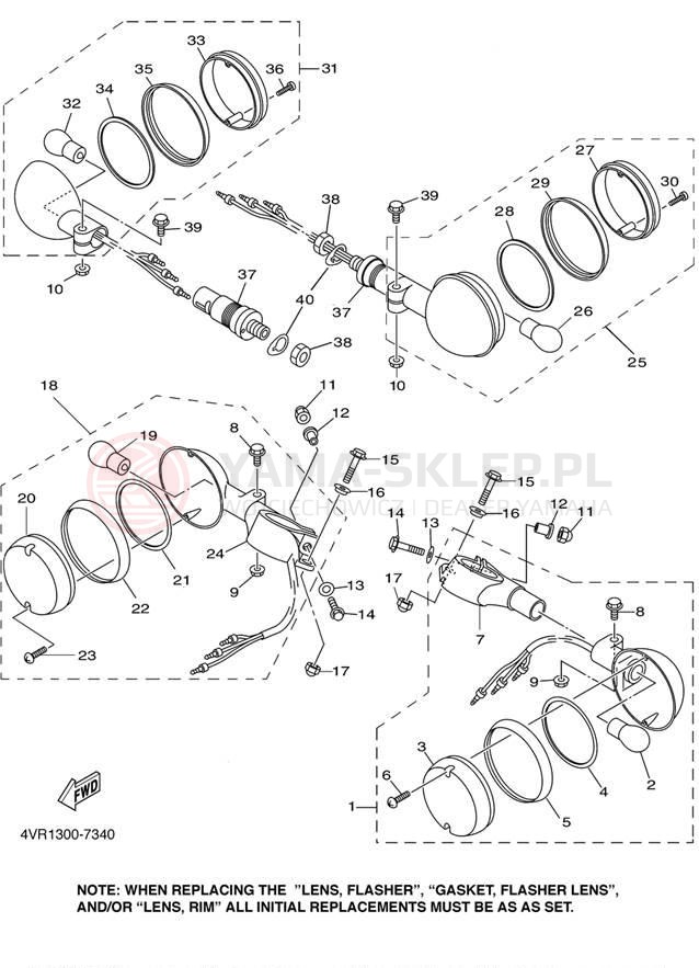 Schemat "kierunkowskazy" do Yamaha V-STAR CUSTOM XVS650NC/XVS650N