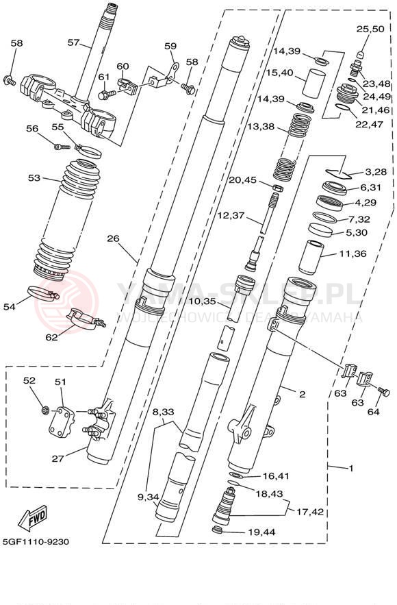 Schemat "Amortyzatory przód" do Yamaha TTR250 TTR250LC/TTR250L