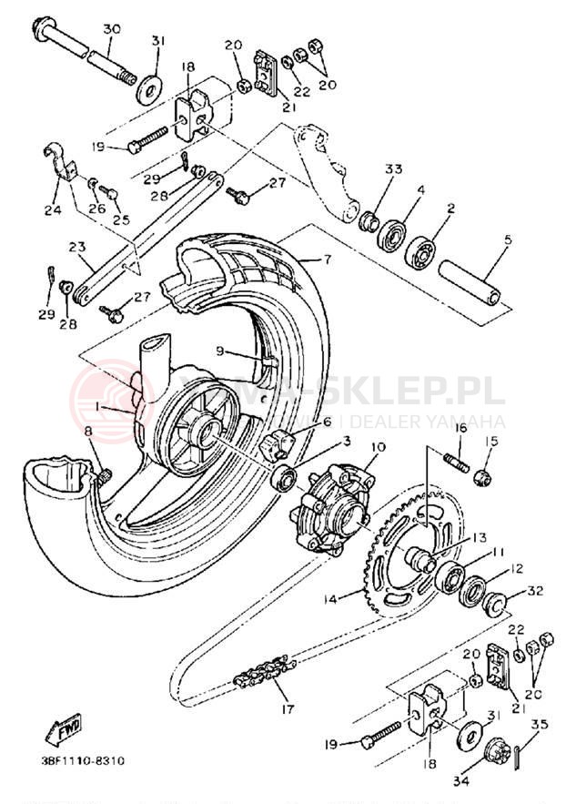 Schemat "Koło tył" do Yamaha FZR400W