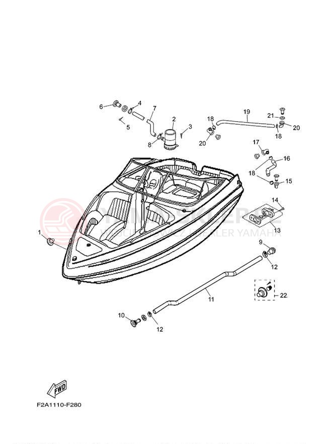 Schemat "DECK DRAIN FITTINGS" do Yamaha SR230 HO SXT1100F