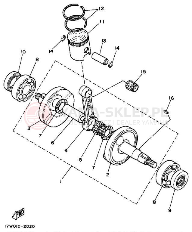 Schemat "Wał korbowy, tłok" do Yamaha DT50LC/DT50A