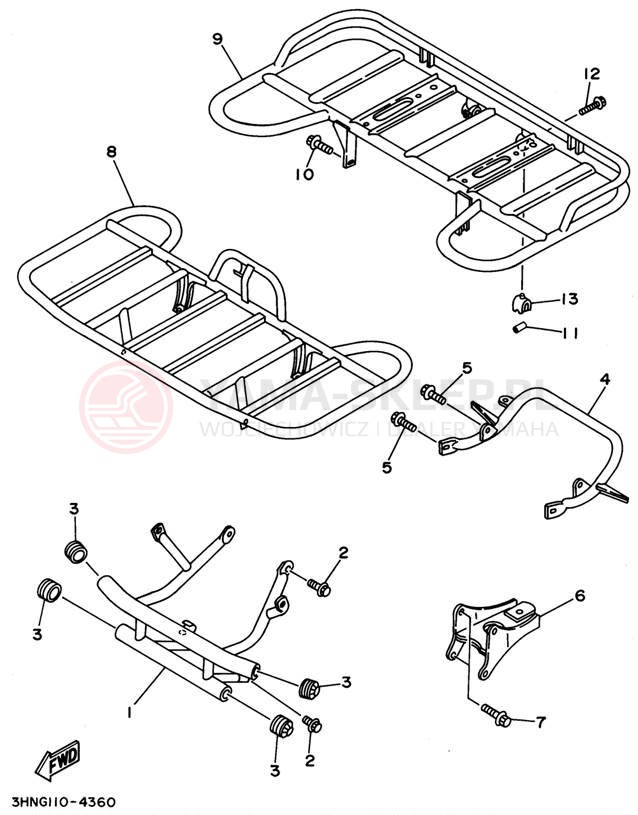 Schemat "osłona / stelaż" do Yamaha BIG BEAR 4WD YFM350FWF