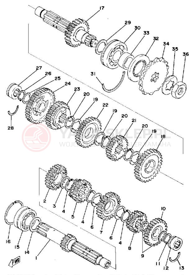 Schemat "Skrzynia biegów " do Yamaha XS400D