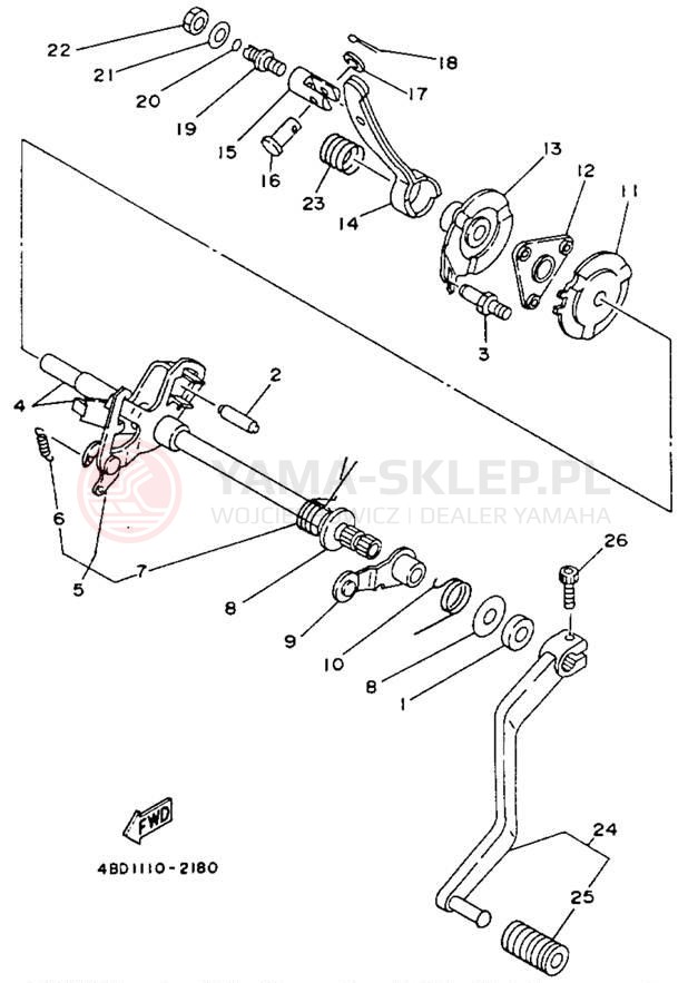Schemat "Dźwignia zmiany biegów, wałek" do Yamaha YFB250E_MN