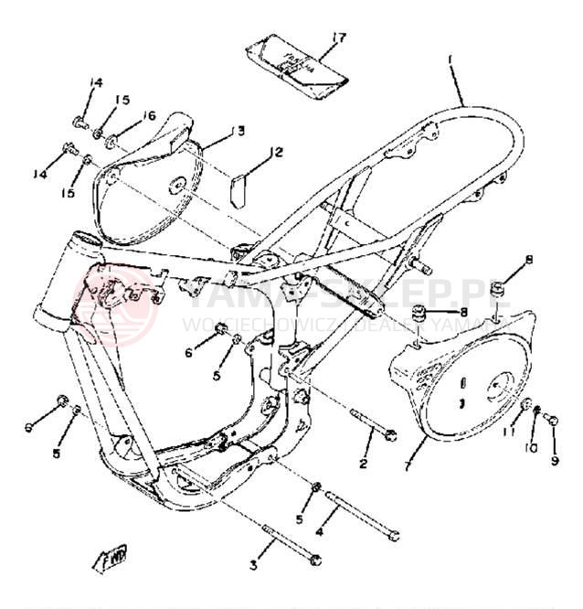 Schemat "pokrywa boczna ramy" do Yamaha YZ80A