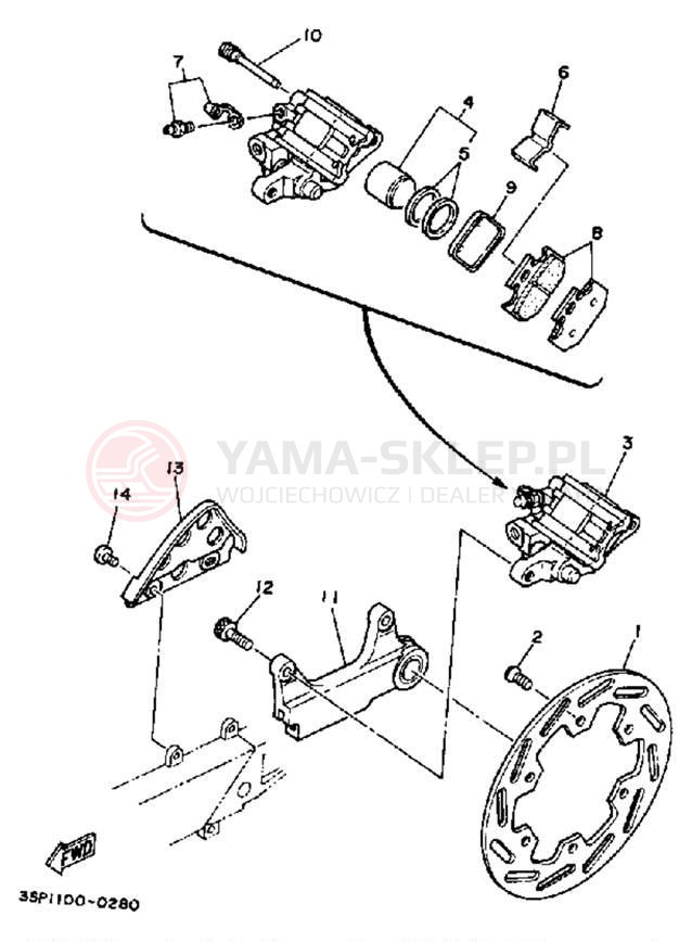 Schemat "Zacisk hamulcowy tylny" do Yamaha YZ125B