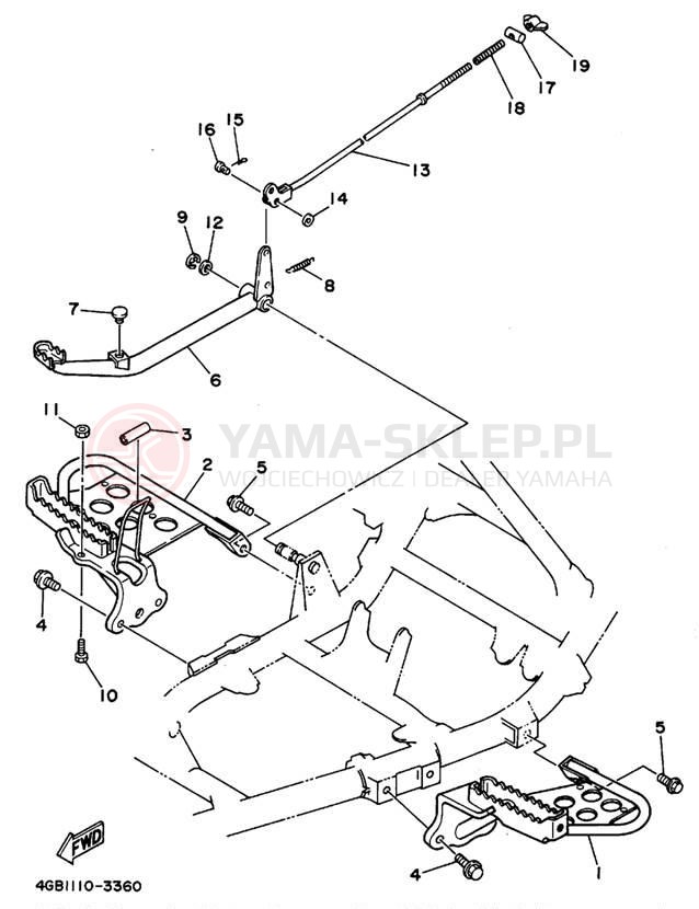 Schemat "Stopka postojowa i podnóżki" do Yamaha KODIAK 4WD YFM400FWF_