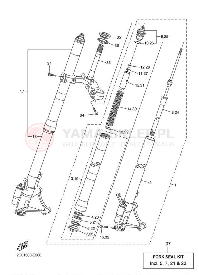Schemat "Amortyzatory przód" do Yamaha R6 CA YZFR6WC/YZFR6W