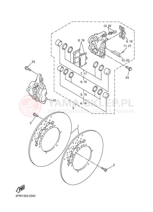 Schemat "Zacisk hamulcowy + tarcza przód" do Yamaha YZFR1 YZFR1PC/YZFR1P
