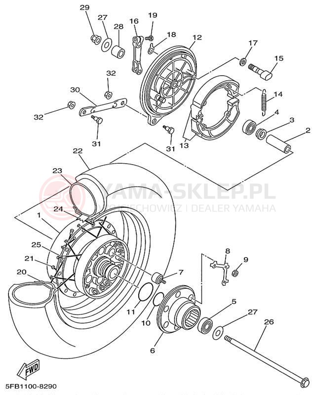 Schemat "Koło tył" do Yamaha V-STAR CUSTOM XVS650KC/XVS650K