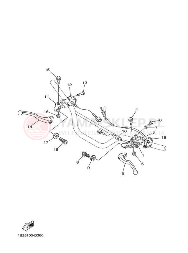 Schemat "Kierownica i osprzęt" do Yamaha TT-R125E TTR125ET/TTR125LET