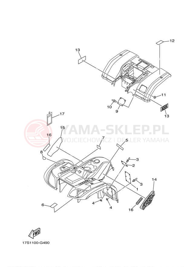 Schemat "naklejki" do Yamaha GRIZZLY 450 HUNTER YFM45FGHX