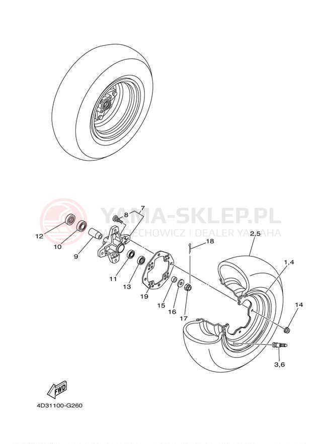 Schemat "Koło przód" do Yamaha RAPTOR 250 YFM25RYL/YFM25RYW