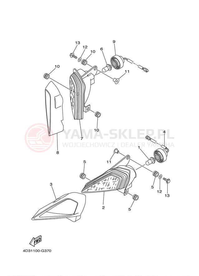 Schemat "Lampa przód" do Yamaha RAPTOR 250 YFM25RZW