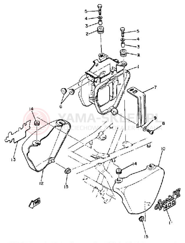 Schemat "Pokrywa boczna" do Yamaha XS400 XS400H
