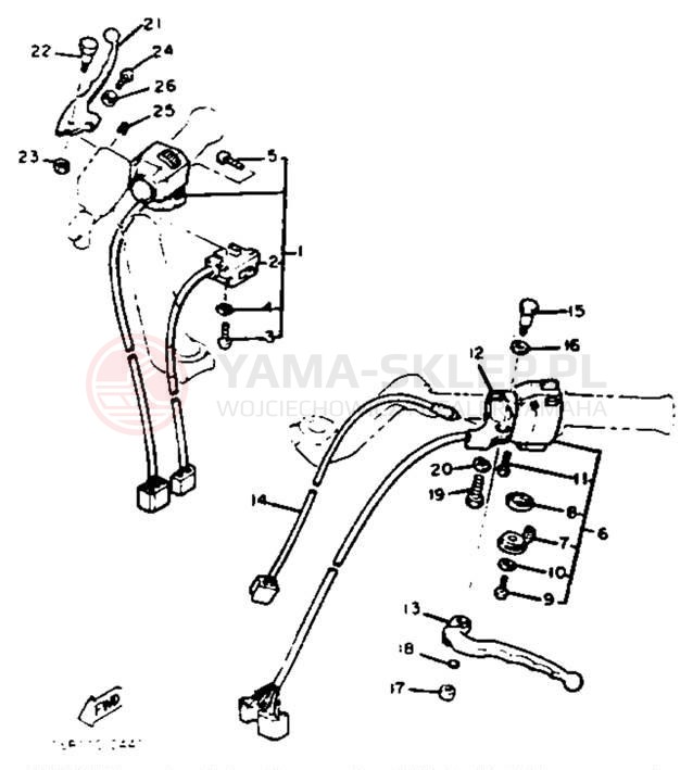 Schemat "Kierownica i osprzęt" do Yamaha XJ750J