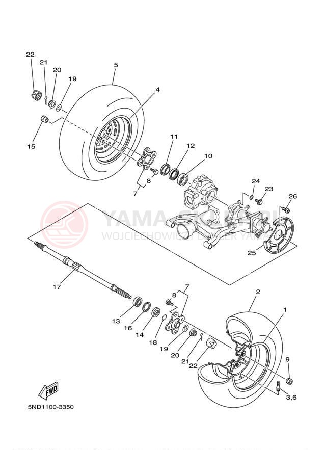 Schemat "Koło tył" do Yamaha KODIAK 450 AUTO 4X4 YFM45FAS
