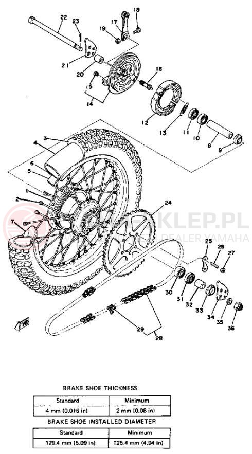 Schemat "Koło tył" do Yamaha DT175E