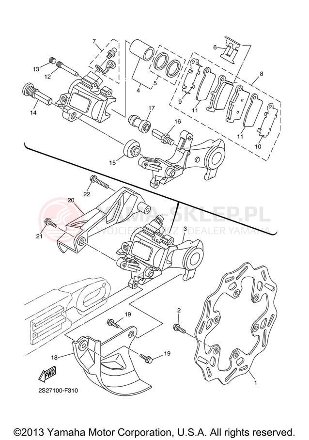 Schemat "Zacisk hamulcowy tylny" do Yamaha YZ250F YZ250FXL/YZ250FXW