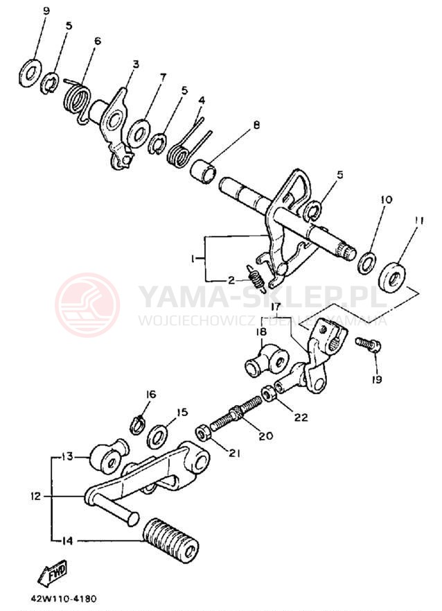 Schemat "Dźwignia zmiany biegów, wałek" do Yamaha VIRAGO 1000 XV1000LC/XV1000L