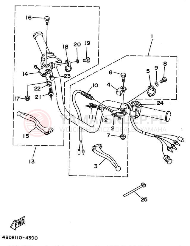 Schemat "Kierownica i osprzęt" do Yamaha YFB250G_MNH