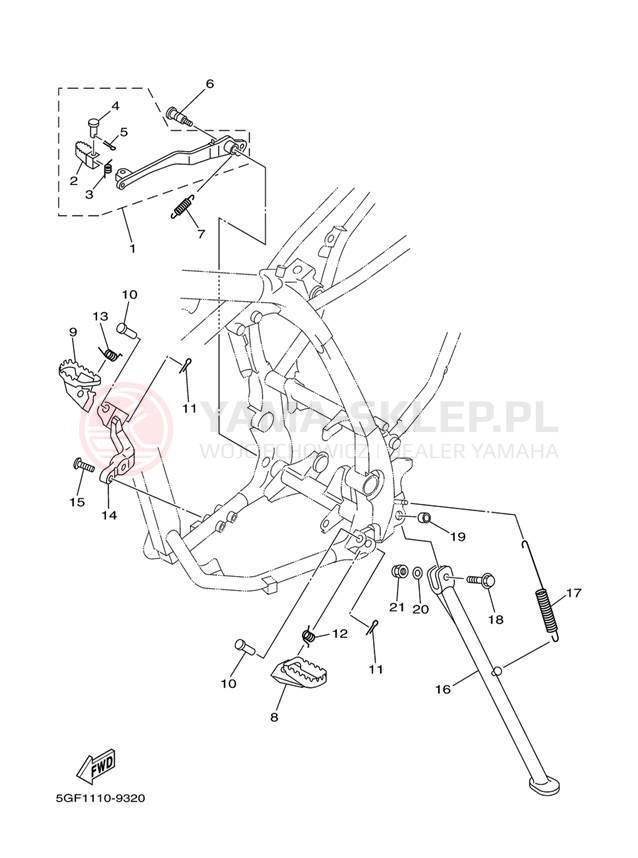 Schemat "Stopka postojowa i podnóżki" do Yamaha TT-R250 TTR250T/TTR250TC