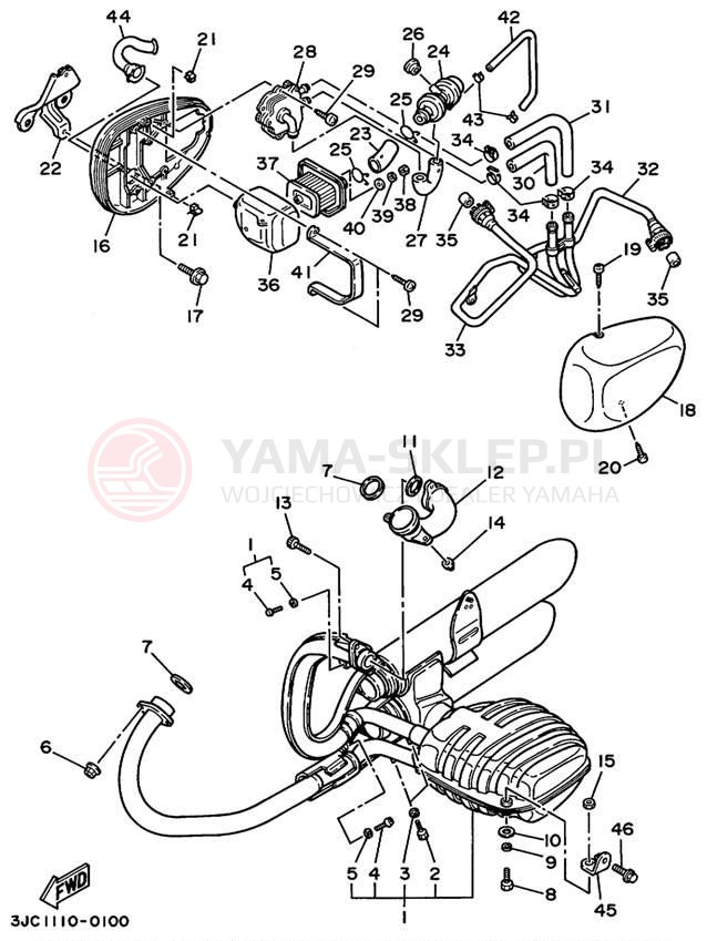 Schemat "Wydech końcowy" do Yamaha VIRAGO 535 XV535LC/XV535L