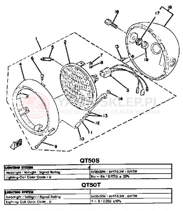 Schemat "Lampa przód" do Yamaha YAMAHOPPER QT50T