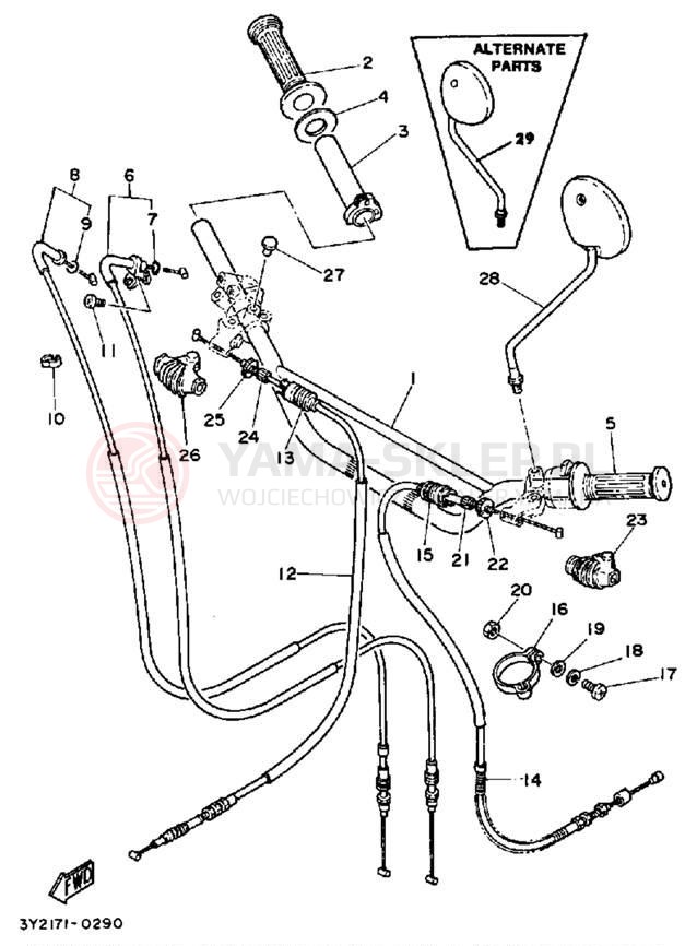 Schemat "Kierownica i osprzęt" do Yamaha XT250K/XT250KC
