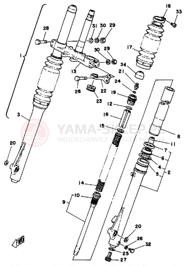 Schemat "Amortyzatory przód" do Yamaha IT425G